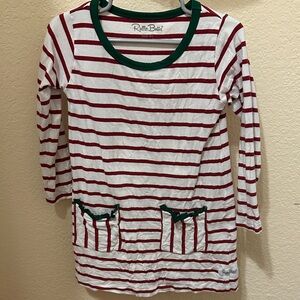 3/30$ RuffleButts Red & White Striped Top with Green Trim